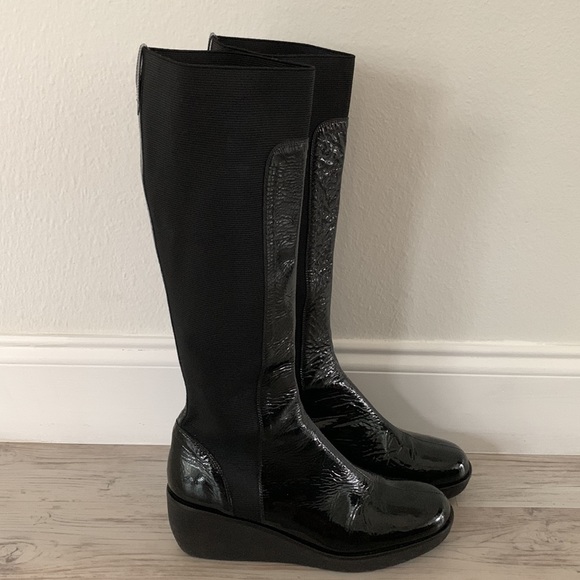 Donald J. Pilner Neda Patent Leather Wedge Boots - Picture 1 of 9
